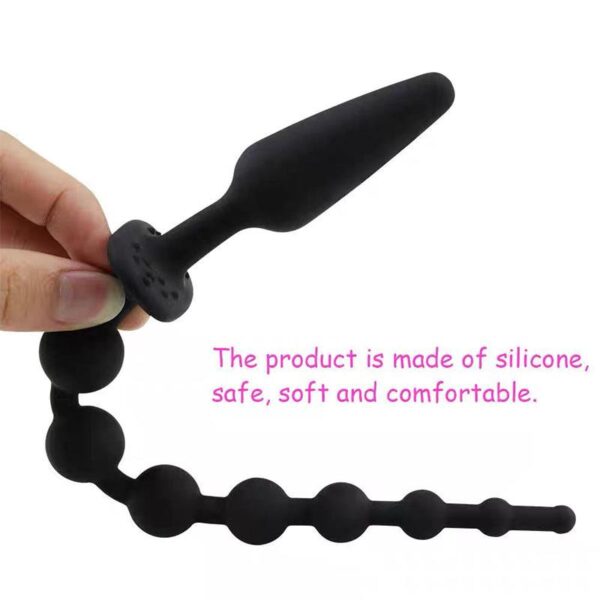 Butt Plug and Anal Chain Silicone Black - Image 6