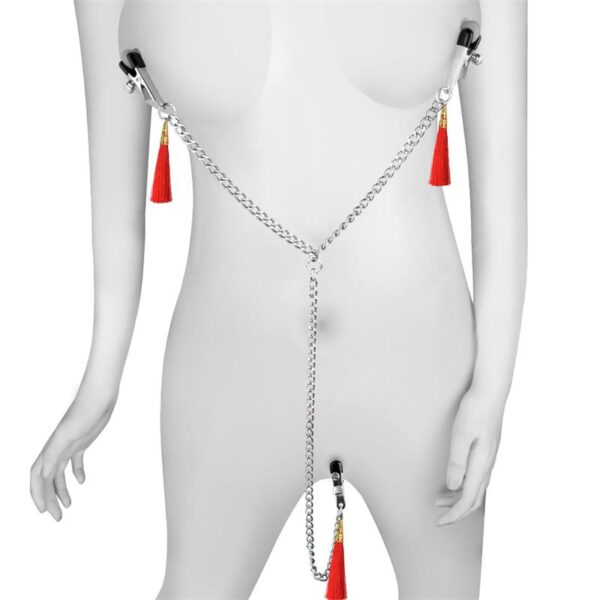 Chain with Nipple and Clitoris Clamps Red - Image 4