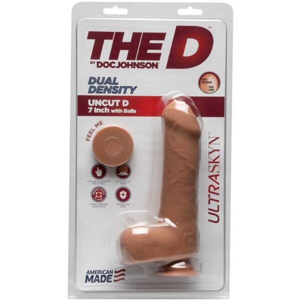Dual Density Dildo Uncut D with Testicles 7 Ultraskyn Caramel - Image 2