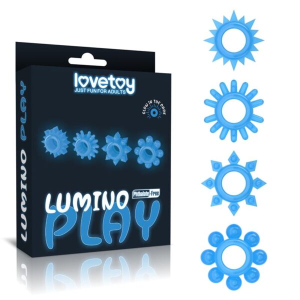 Lumino Play Set 4 Penis Ring Blue Light - Image 8