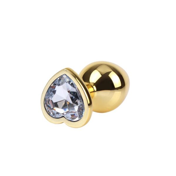 Clear Heart Golden Anal Plug with Jewel Size M - Image 4