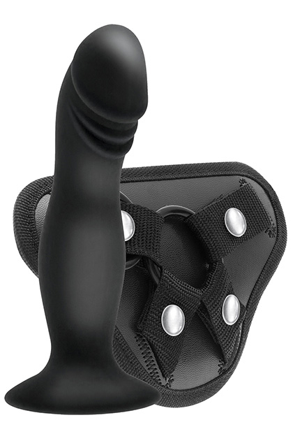 Strappy Harness Set - 2 Ring Harness With Dildo Black
